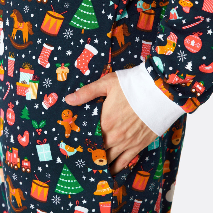 Blauer Weihnachtstraum Overall Weihnachtspyjama Herren
