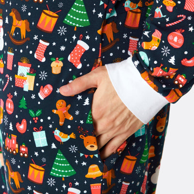 Weihnachtstraum Blauer Overall-Pyjama Herren