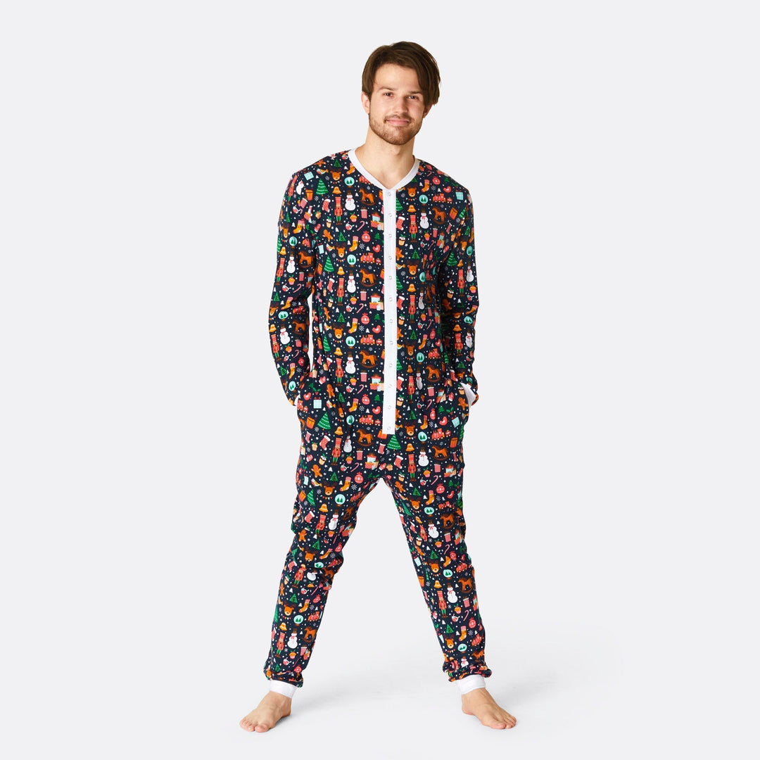 Weihnachtstraum Blauer Overall-Pyjama Herren