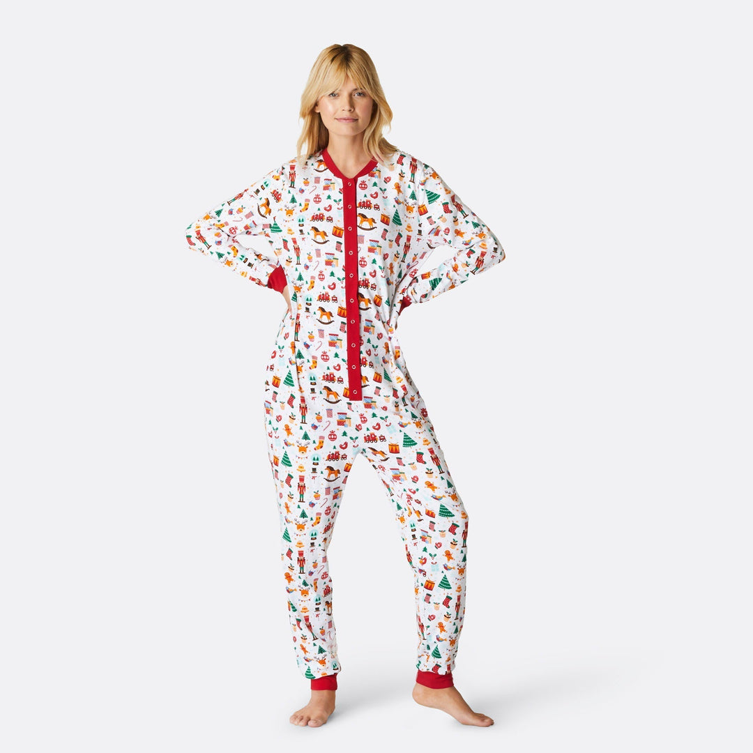 Weihnachtstraum weißer Overall-Pyjama Damen