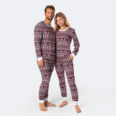 Wintermuster Burgunder Pyjama Herren