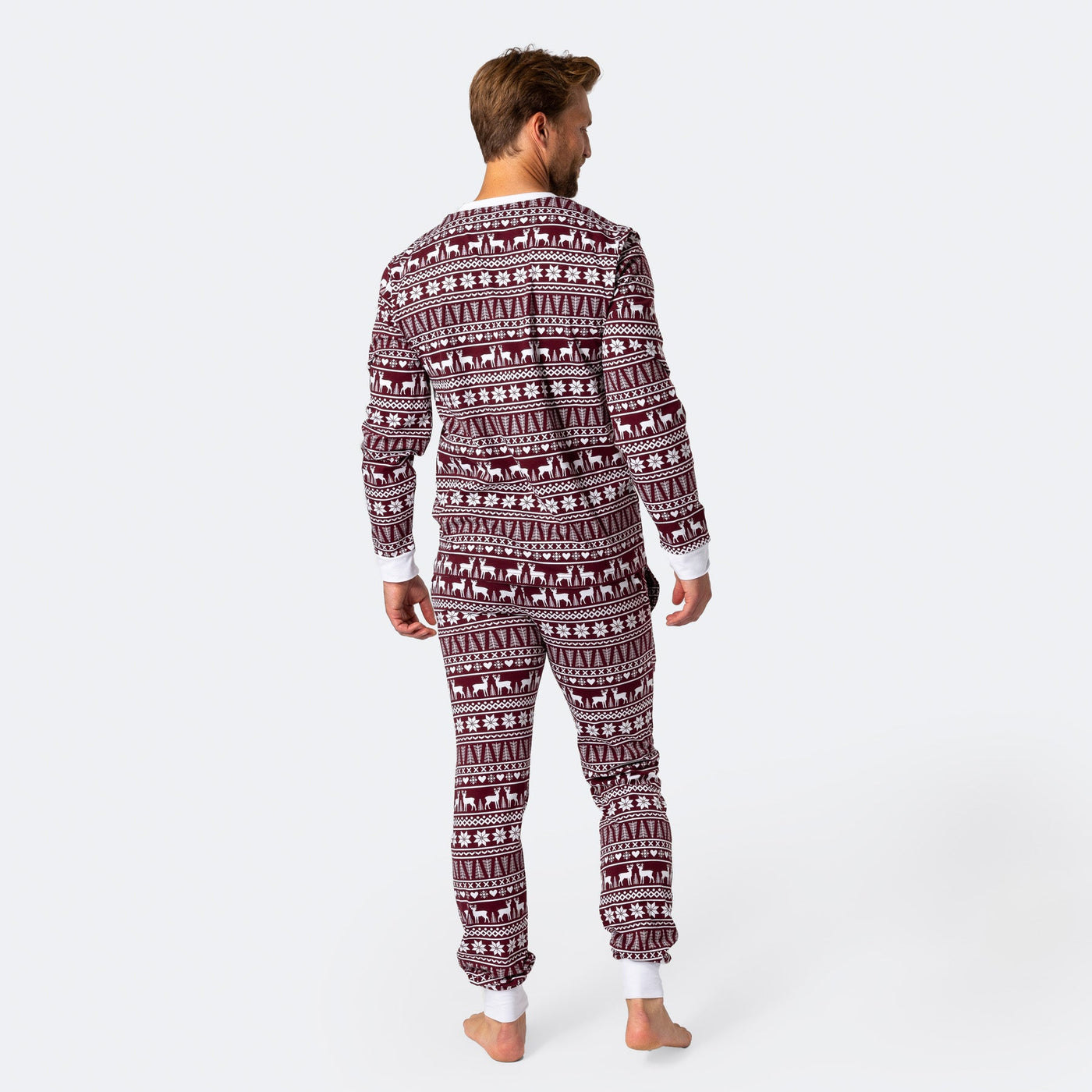 Wintermuster Burgunder Pyjama Herren