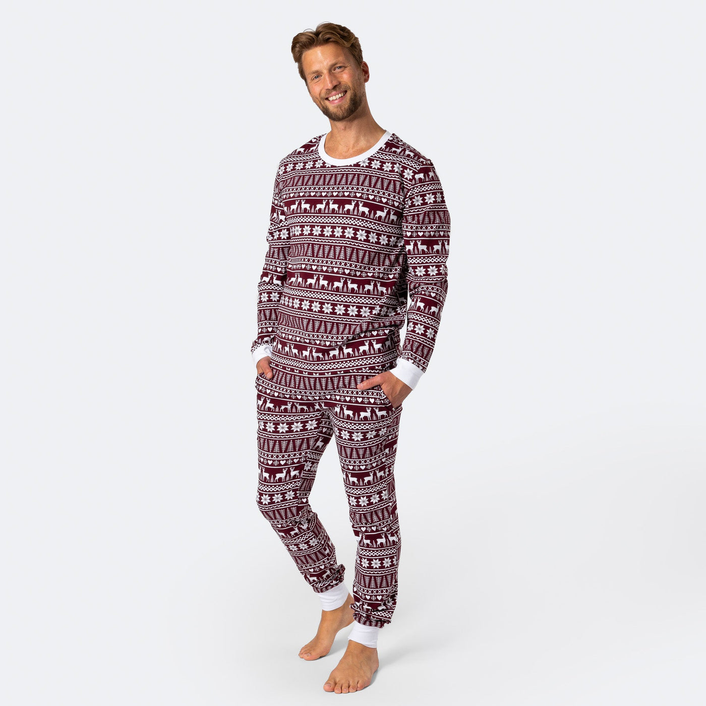 Wintermuster Burgunder Pyjama Herren