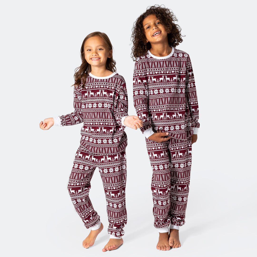 Wintermuster Burgunder Pyjama Kinder
