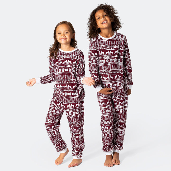 Wintermuster Burgunder Pyjama Kinder